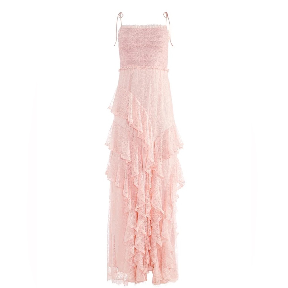 Alice and Olivia Jocelyn Lace Ruffle Maxi Dress